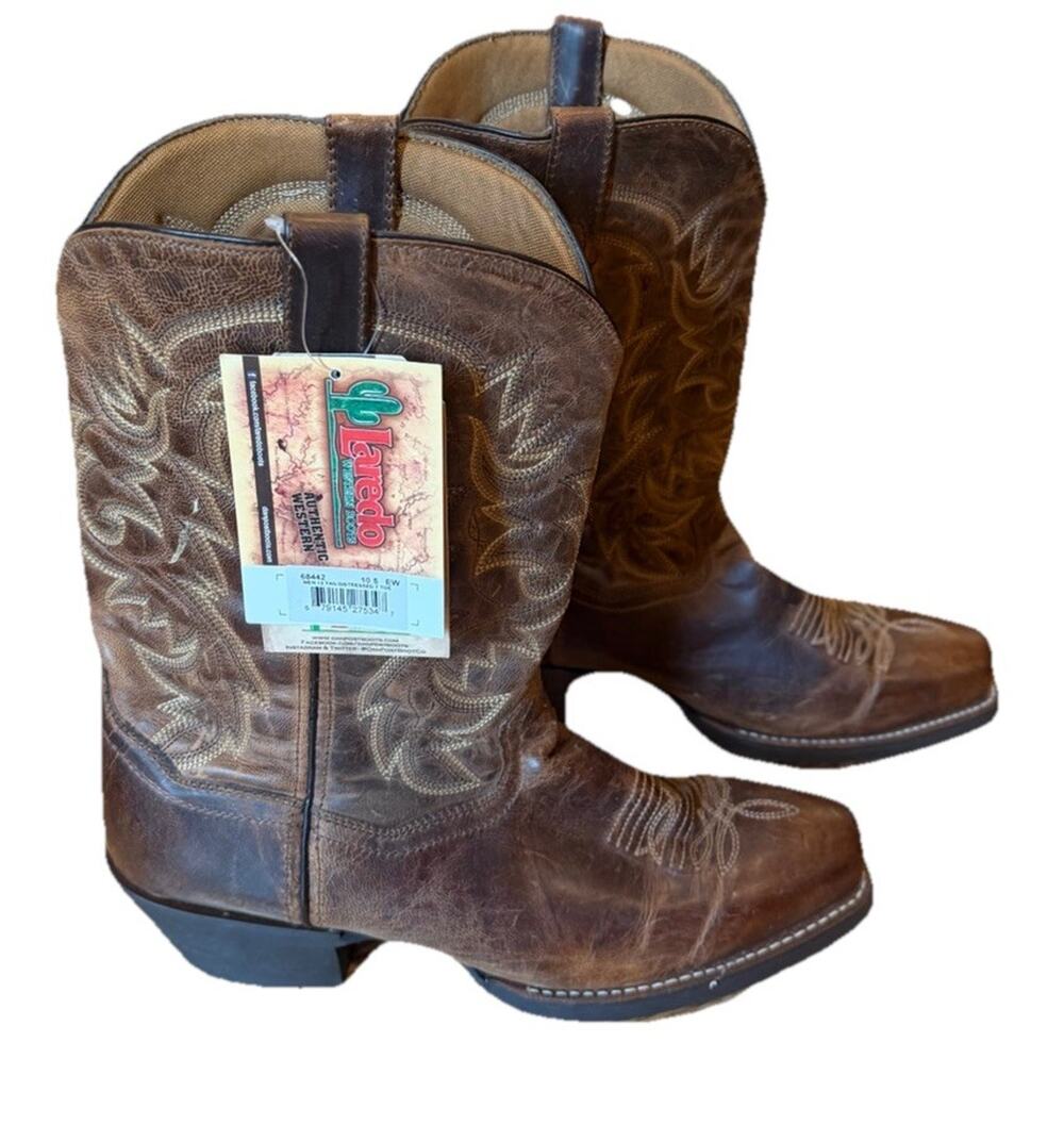 Laredo Men Bryce Cowboy Boot 68442 Brown Leather Size 10.5 EW Extra Wide
